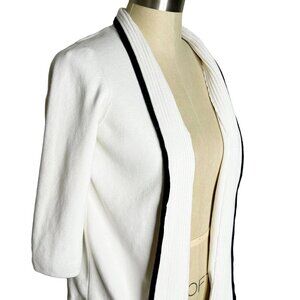 Hampshire Studio Sweater Knit Cardigan Womens Size M Ivory Black Trim